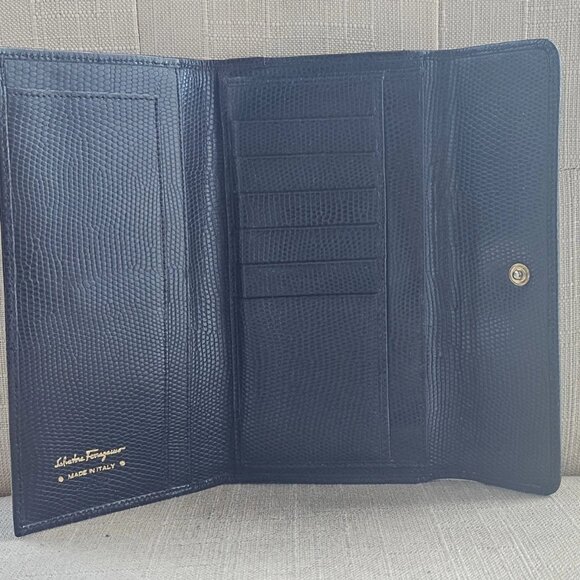 Salvatore Ferragamo Clutch Long Wallet Black Leather Trifold Purse Made in Italy - Picture 10 of 13